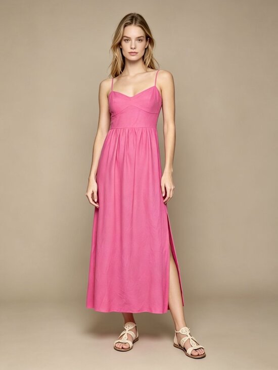 Farm Rio Dresses & Skirts - NWOT Farm Rio Linen Blend Pink Sleeveless Midi Dress Size XS
